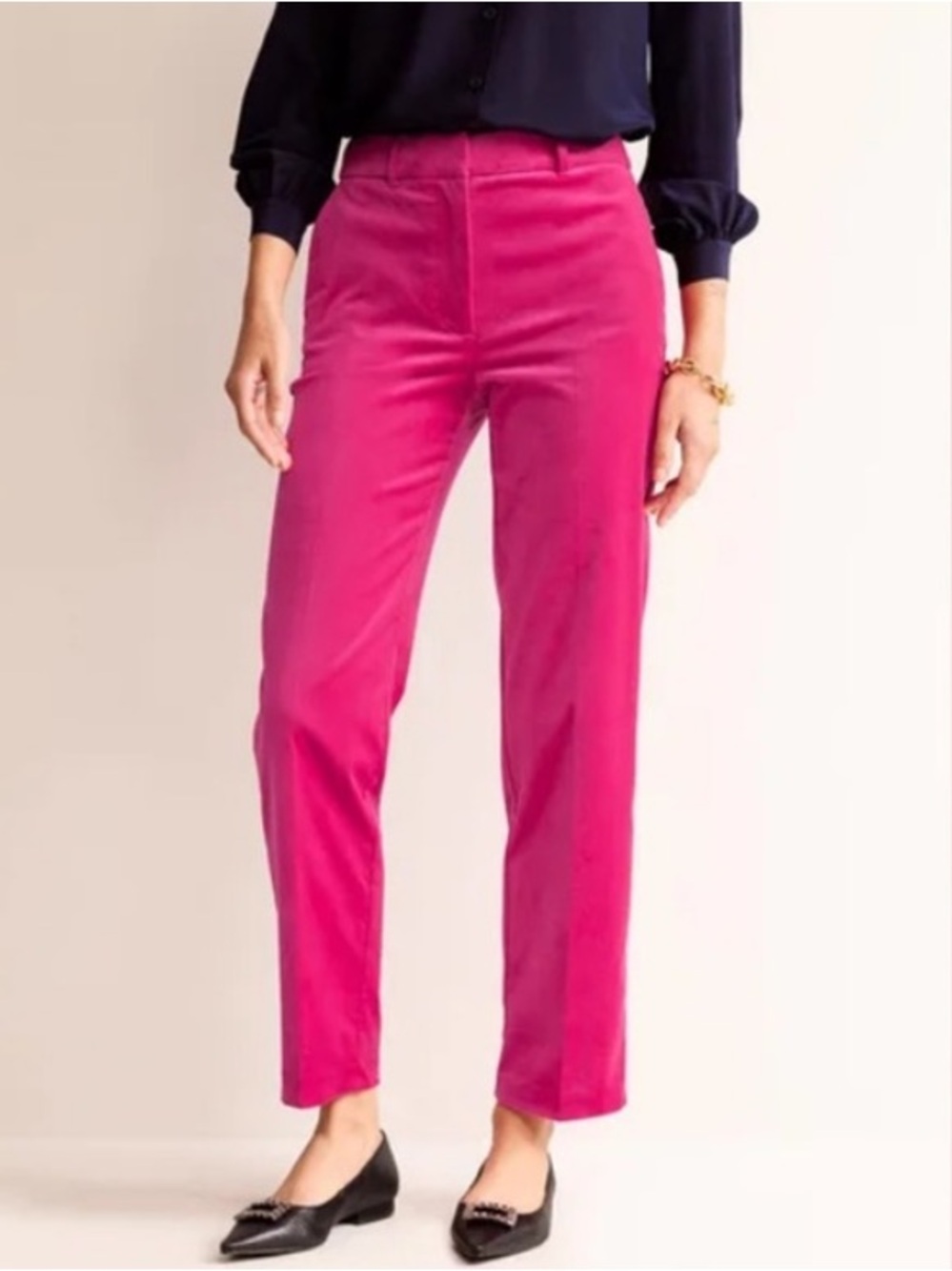 Boden Kew Velvet Trousers Women’s Size 4 Petite Straight Leg Ankle Pants Pink